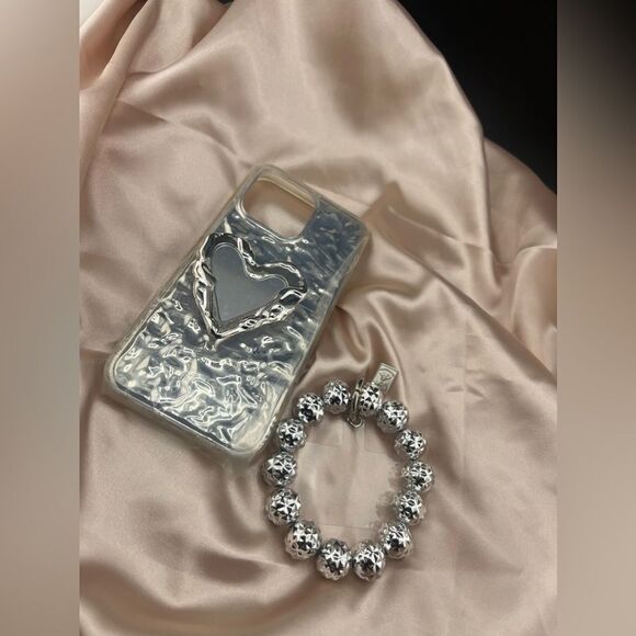 Silver Heart Charm Case for iPhone 15 Pro Max - Picture 7 of 7